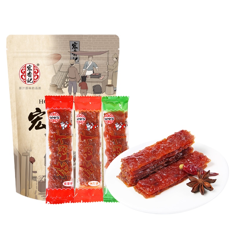 宏香记 200g枕式长条猪肉干*3袋 ( 蜜汁味/果汁味/麻辣味)肉脯休闲零食福建小吃