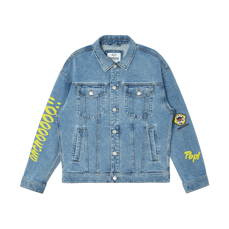 【A21哆啦A梦联名款】21春新款情侣装牛仔外套男士夹克女秋冬上衣