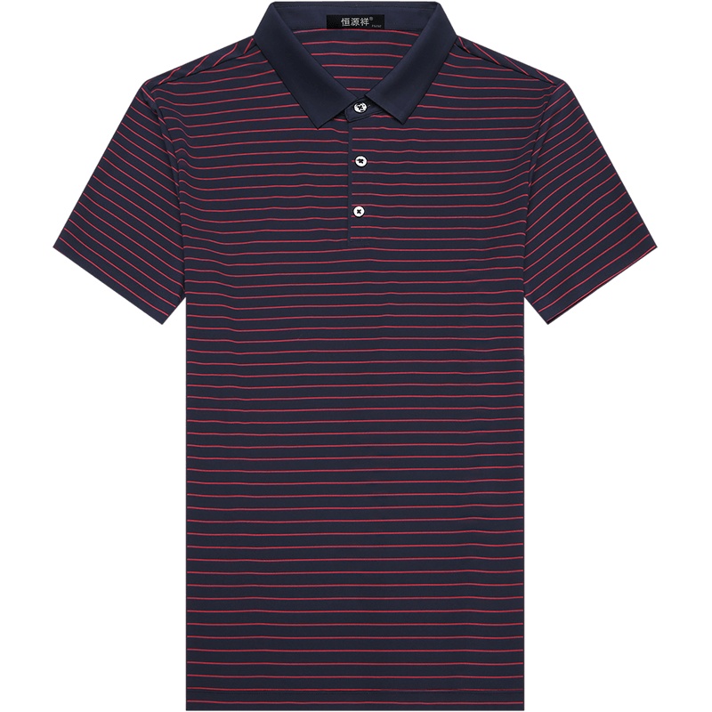 恒源祥夏季新款无痕工艺条纹翻领Polo衫 中年休闲短袖T恤男