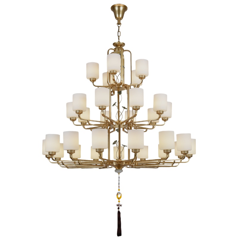 七只蚂蚁 新中式吊灯客厅灯中国风大气简约新中式吊灯客厅灯卧室灯复古中国风金色简约大气别墅大厅创意灯具YML99005