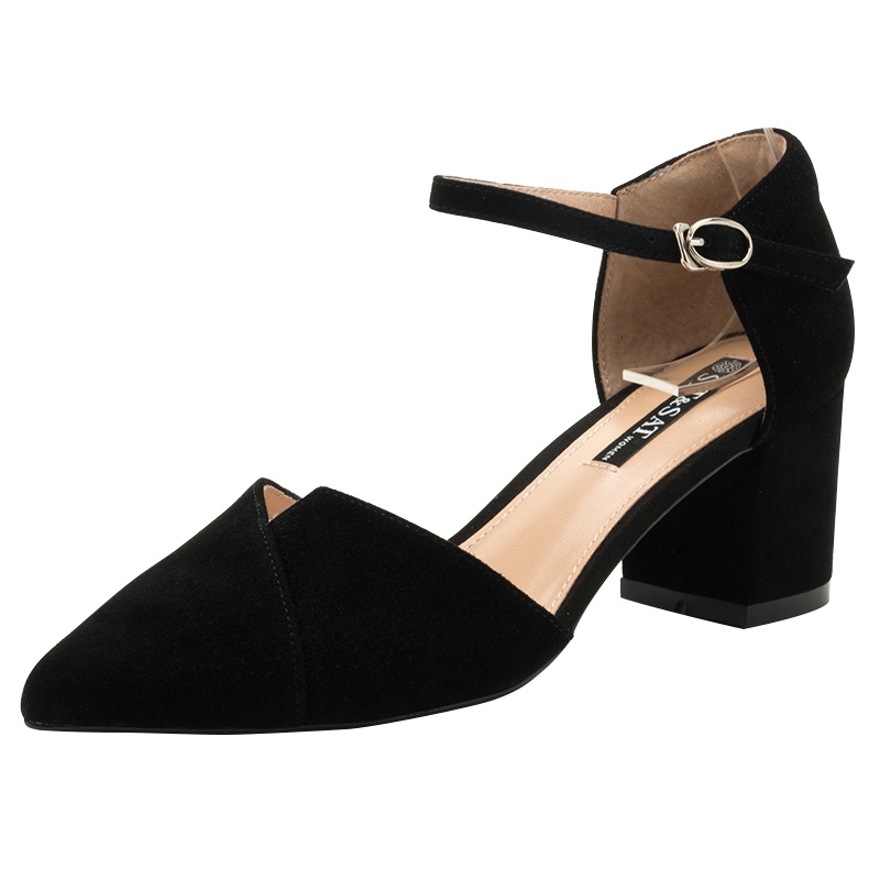 ST&SAT/星期六绒面羊皮革尖头中跟粗跟时尚单鞋女SS91114115