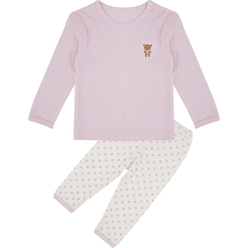 婴姿坊波点乐园系列纯色休闲百搭肩开扣波点印花男童女童内衣两件套