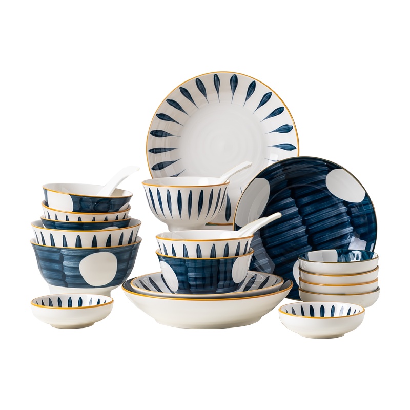 麦可可 碗碟套装 家用景德镇20件套混色网红日式餐具创意盘子饭碗汤面碗筷组合