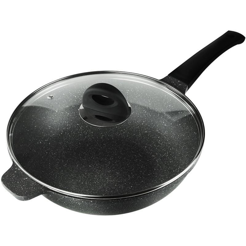 德国乐卡斯特 麦饭石不粘锅 炒锅家用进口涂层少油烟炒菜锅 燃气灶电磁炉通用锅具 28cm有耳不粘炒锅