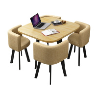尔迈 洽谈桌椅组合小圆桌休闲桌椅店铺接待桌椅 一桌四椅+卡其色(布椅)原木方桌