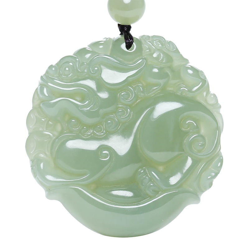 印象眸 和田玉貔貅圆牌吊坠 浅青玉如意元宝貔貅玉石挂坠项坠 附送证书