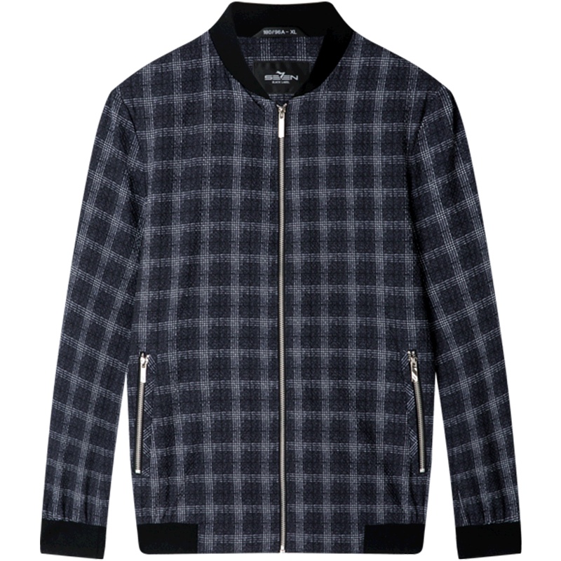 柒牌SEVEN男装夹克商务休闲时尚格子修身棒球领茄克衫外套潮流男士