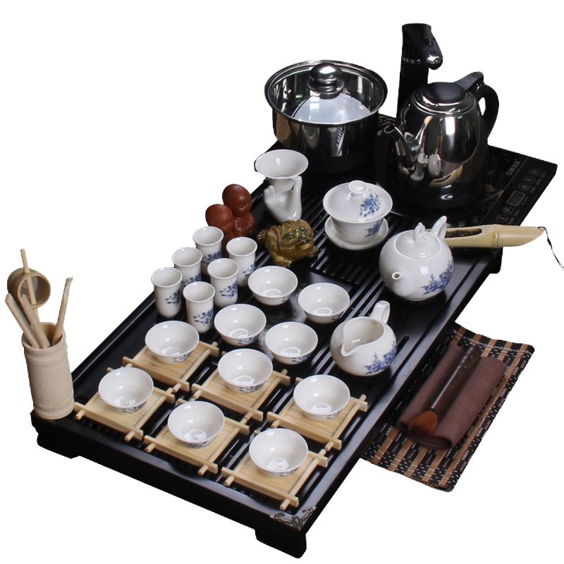 唐宏坊 白瓷牡丹马盘茶具套装 整套茶具 唐宏坊电热炉茶具套装 茶具 冰裂 整套功夫茶具套装 陶瓷茶具茶盘