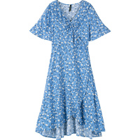 【满198减100预估价：45】森马连衣裙女2019夏季V领不规则下摆碎花雪纺裙气质女神范裙子