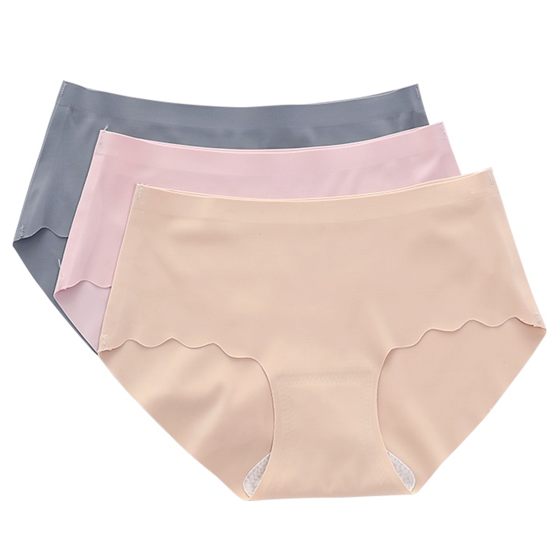 (3条装)纯棉裆冰丝无痕内裤女中腰收腹女士内裤防走光短裤