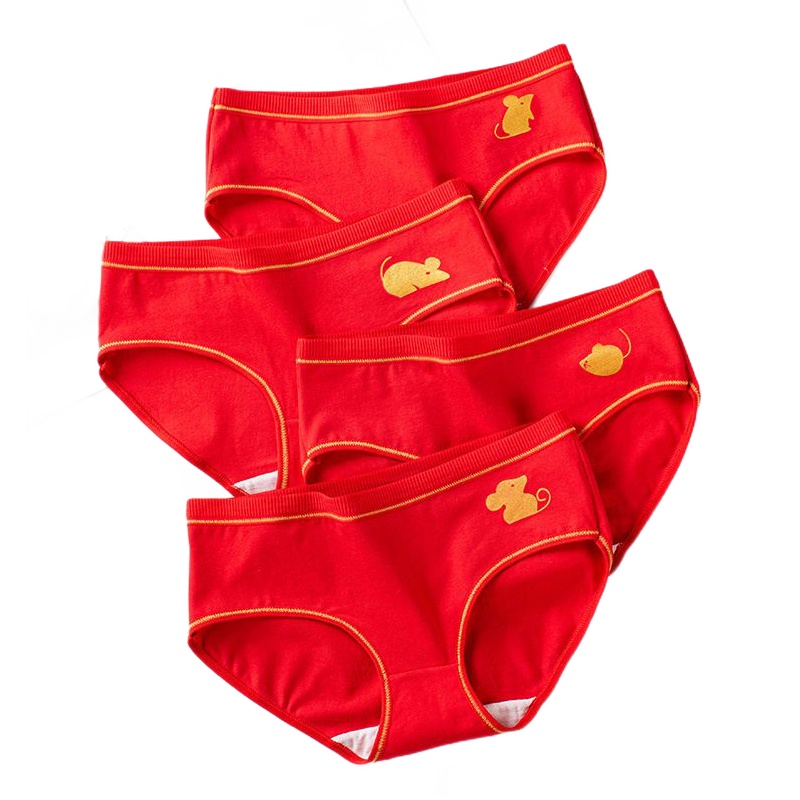 5条装本命年大红色内裤女棉中腰学生韩版鸿运喜庆少女士三角裤 臻依缘