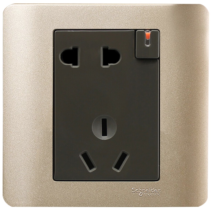 施耐德电气（Schneider Electric）带开关一开五孔插座 二三插电源插座86型 10A 轻点 格调棕