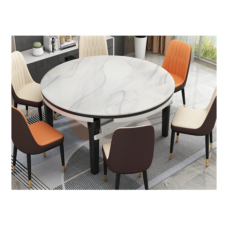 大理石餐桌家用小户型玻钢石伸缩饭桌现代简约实木折叠餐桌椅组合