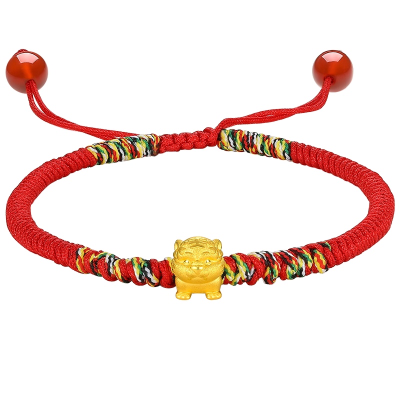 周六福黄金手链女 3D定价硬金无事生肖虎手绳足金官方转运珠A179276