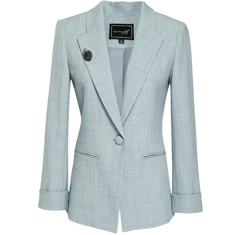 欧昵雪时尚通勤OL一粒扣西装外套女收腰翻领长袖西服