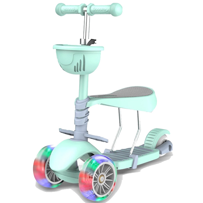 mpouka儿童滑板车可坐可骑闪光轮三轮推车