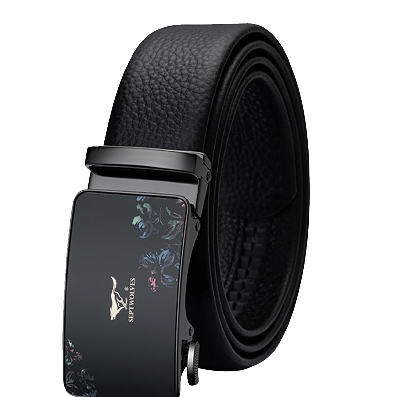 七匹狼(SEPTWOLVES)男士皮带 时尚花色真皮牛皮中青年腰带自动扣休闲裤带 精美礼盒送礼自用送父亲送男友生日礼物