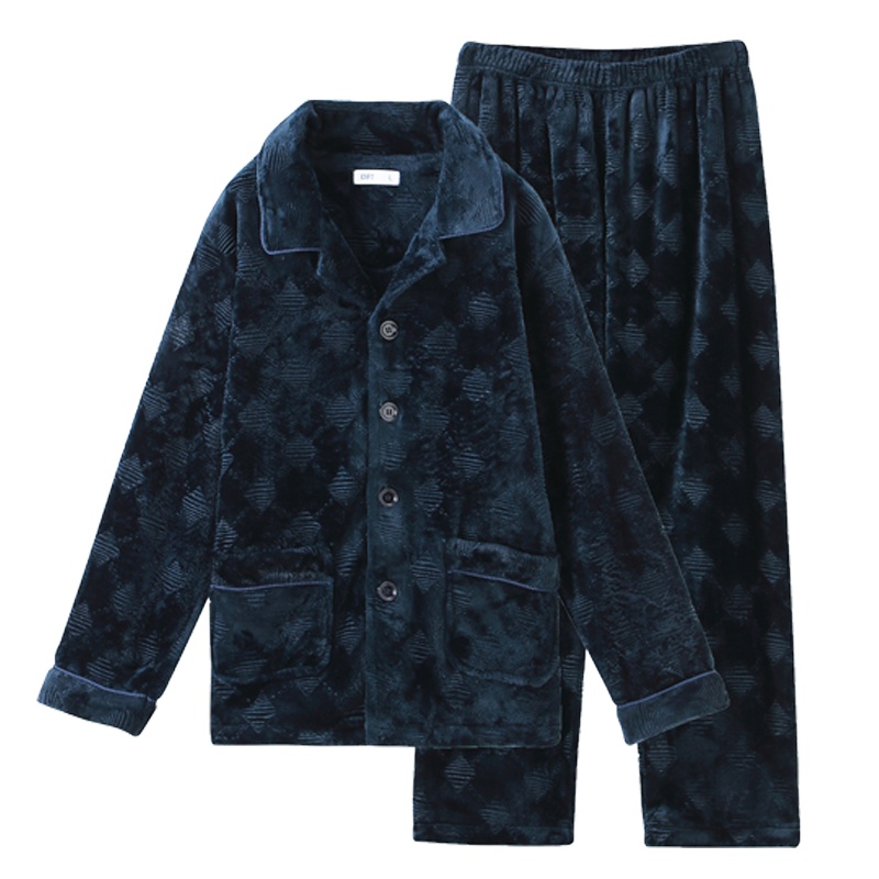 都市丽人【柔暖毛绒经典开衫】时尚翻领加绒加厚男士家居服套装睡衣4H9102