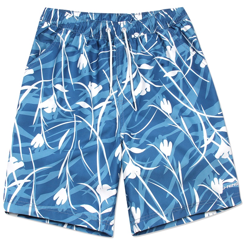 李宁沙滩裤男女情侣宽松运动裤平角五分泳裤速干情侣短裤海滩裤大裤衩901