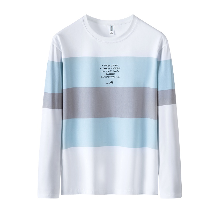 庄吉秋季长袖T恤男修身薄款打底衫男2019新款纯棉条纹T恤男韩版印花衫JU-MYY-6017