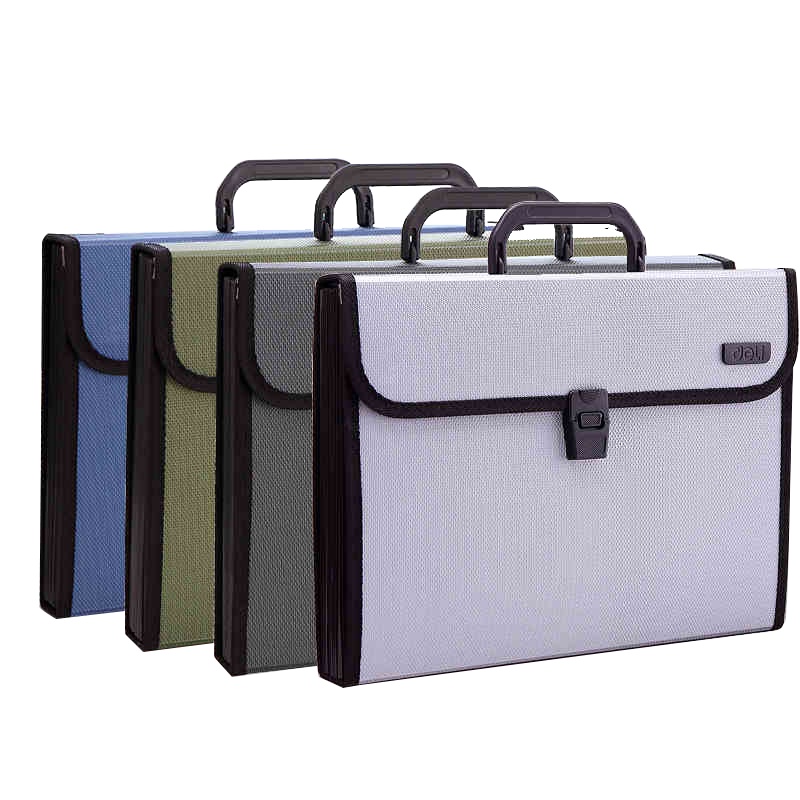 得力(deli)5555手提式多层资料袋13格 A4风琴包捆边手提式多功能文件包事务包大容量学生用试卷夹资料整理收纳袋