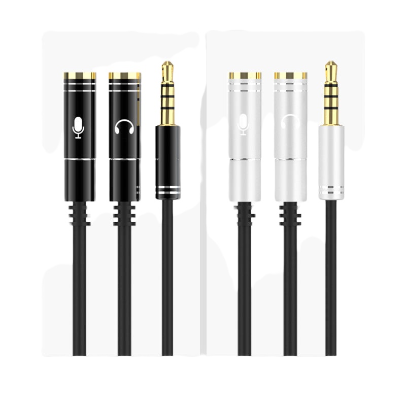 电脑耳机耳麦转接线手机耳机麦克风一分二转换头音频二合一分线器 电脑耳机转接线一公两母粉色[缺色随机