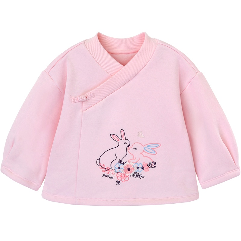 英氏儿童外套男女宝宝汉服针织国风绣花上衣2020新款秋装YRTAJ30477A01