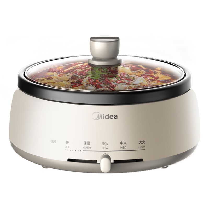 美的(Midea)分体式多用途电火锅家用4L大容量韩式大功率多功能涮烤一体电锅不粘锅电煮锅MC-DY28P151