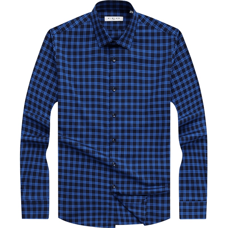 CEO系列纯棉格纹修身男士衬衣男士长袖衬衫