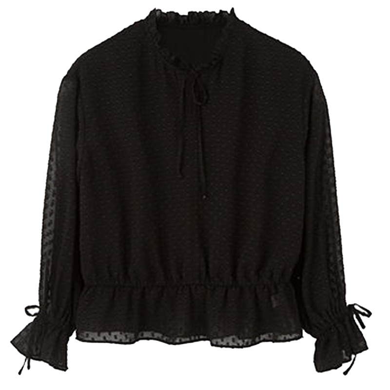 拉夏贝尔春季新款韩版百搭洋气长袖v领气质套头雪纺衫女1T000845