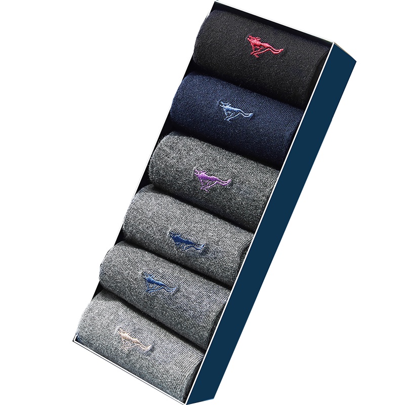 七匹狼 6双装提花商务休闲棉袜透气中筒纯棉男士袜子