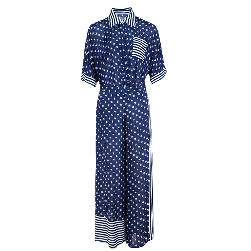 晩白 新品条纹翻领宽松上衣衬衫高腰阔腿裤长裤两件套装女