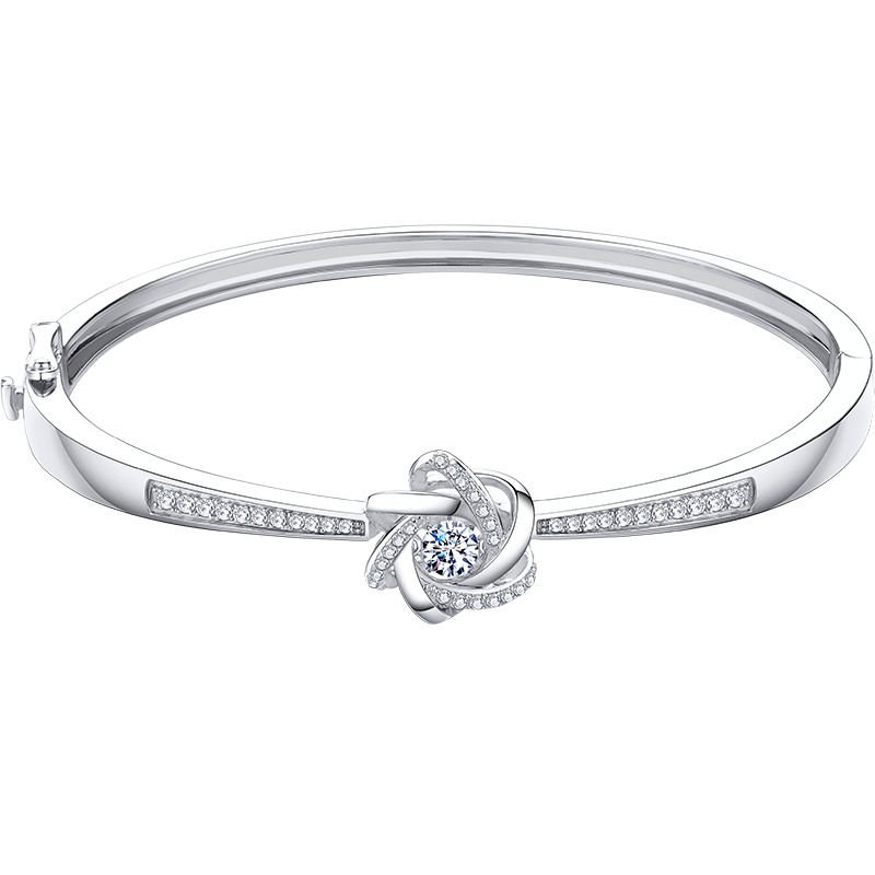 MyMiss蔷薇之恋 新款925银镀Pt铂金银饰日韩风格甜美四叶草银手镯女士情人节生日礼物送女友