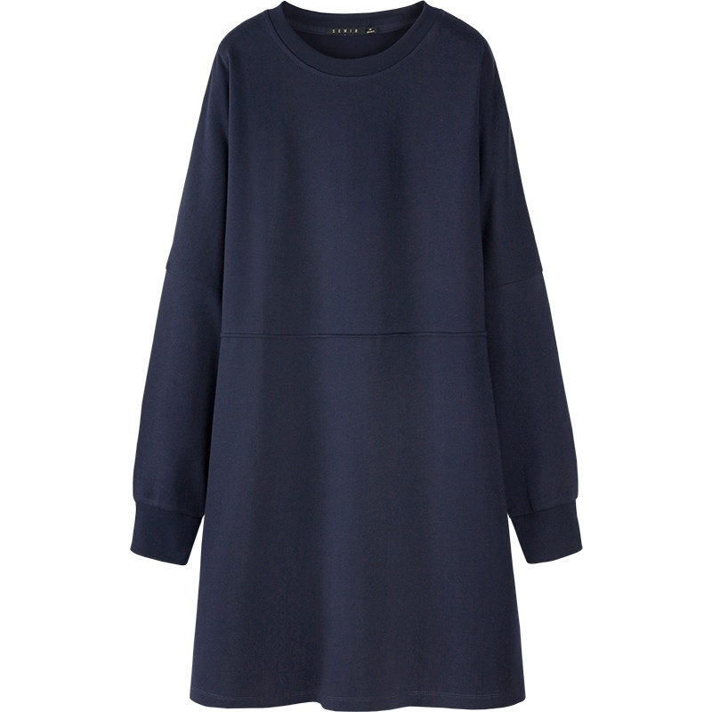 Semir森马连衣裙2019秋冬新款潮女港风适合胯大气质裙子宽松复古撞色裙