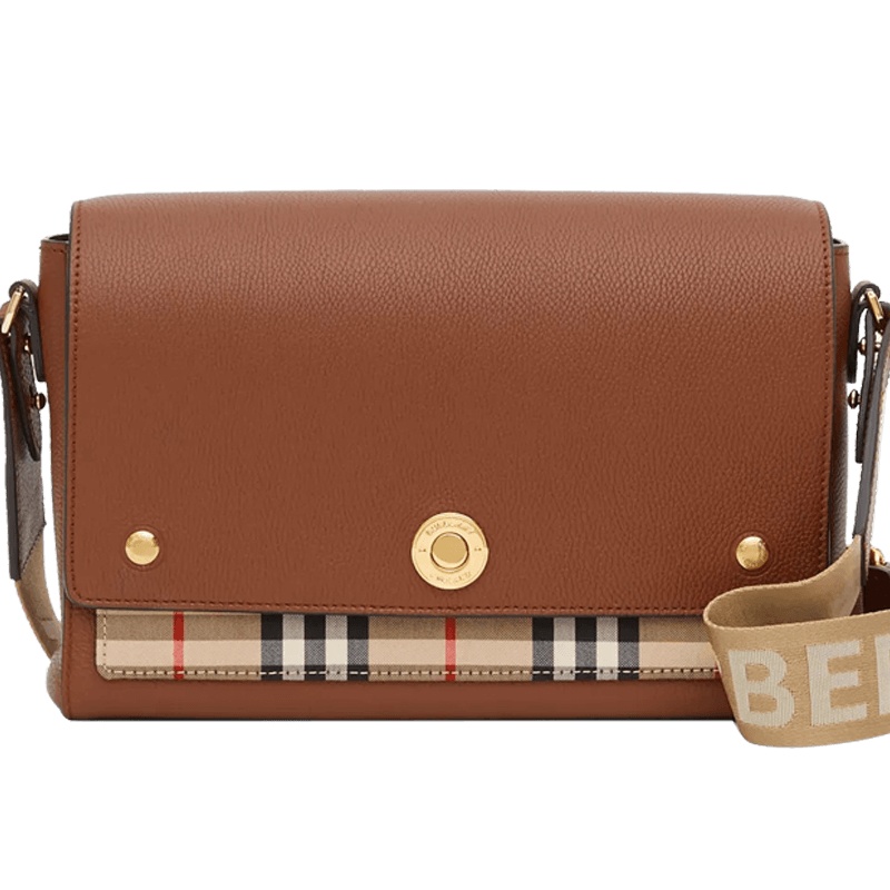 预订BURBERRY/博柏利 Vintage 格纹拼皮革 Note 斜背包 25*8.5*18CM