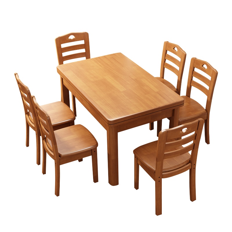 尔迈 餐桌实木餐桌椅组合 食堂餐厅桌长方桌西式餐桌西餐桌 茶色实木1米单桌