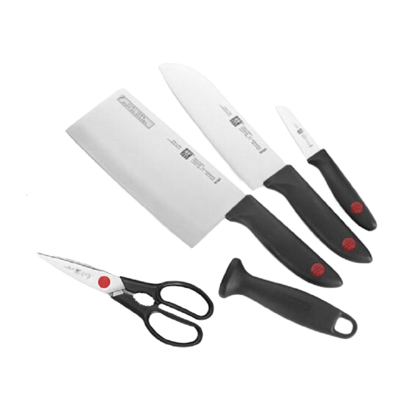 德国双立人Twin point刀具套装6件套 红点6件套 中片刀,多用刀,蔬菜刀,磨刀棒,剪刀,竹制插刀架