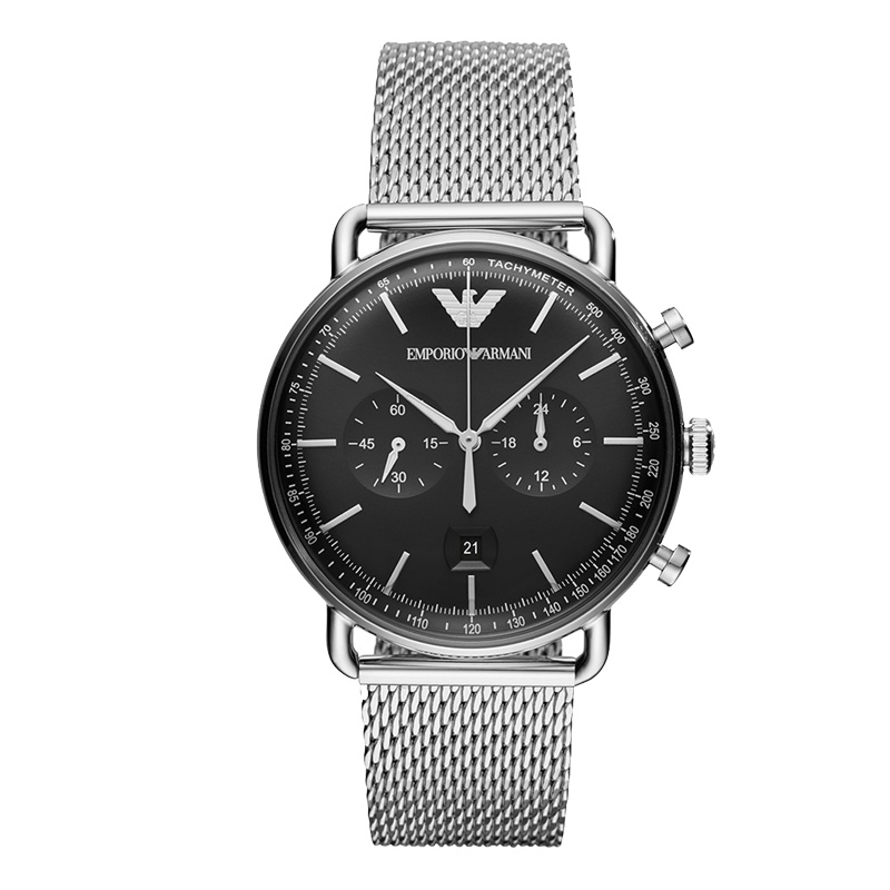 阿玛尼（Emporio Armani) 复古潮流防水石英表 男腕表编织钢带多功能手表AR11104