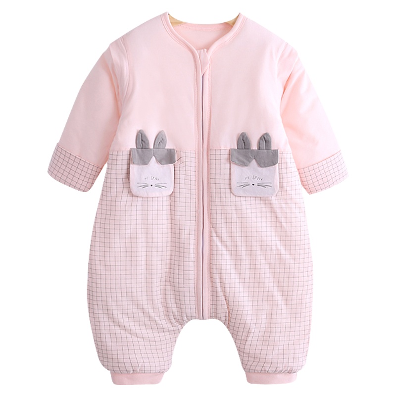 婴儿分腿睡袋夹棉秋冬款儿童保暖家居连体分腿睡衣 宝宝防踢被