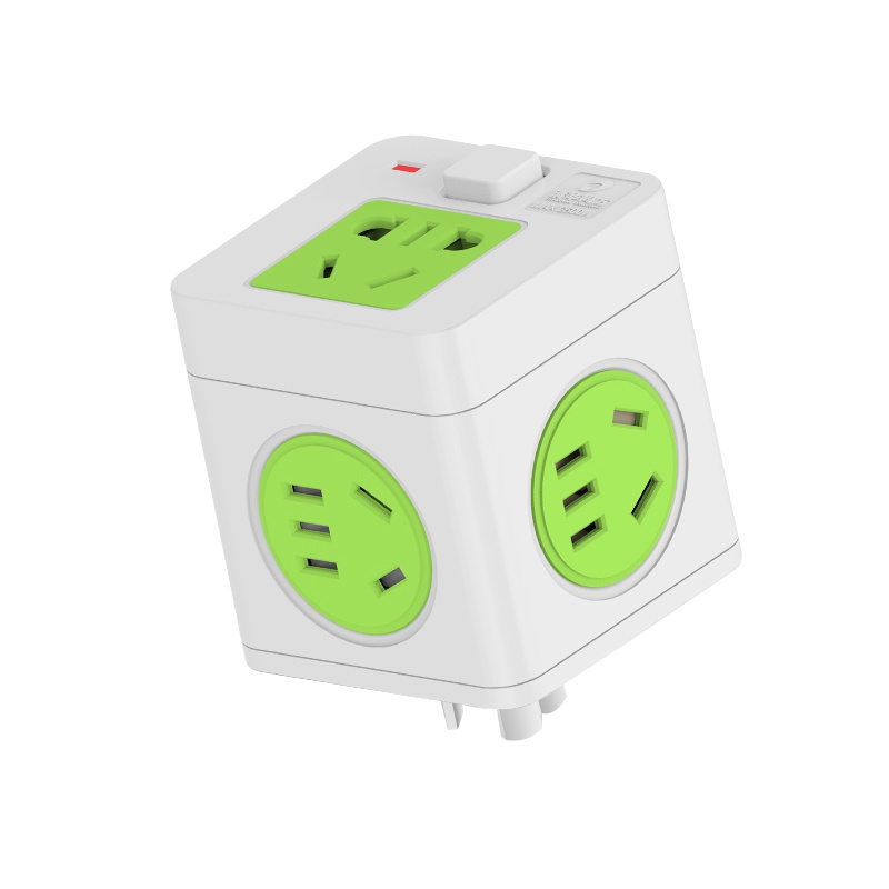 海锚魔方插座转换器插头无线插排插板面板多孔用多功能插座不带线HM-106(绿色)