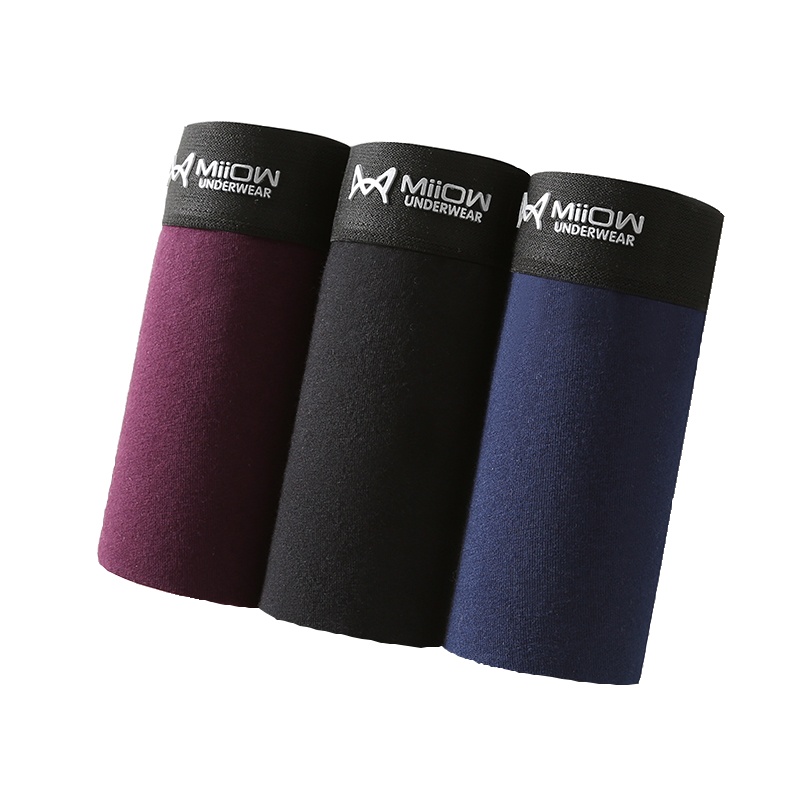 猫人(MiiOW)新款男士内裤棉质时尚舒适透气中腰平角内裤三条装