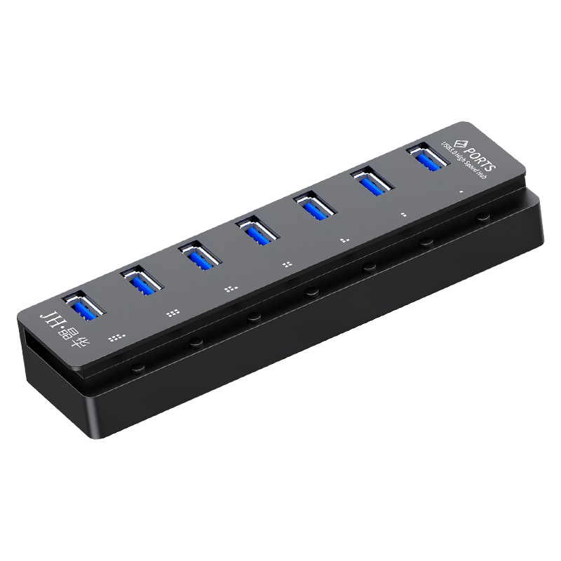 晶华 USB3.0分线器 高速7口HUB扩展坞集线器 电脑笔记本一拖七连接鼠标键盘U盘带电源转换器 黑色1米 Z434C