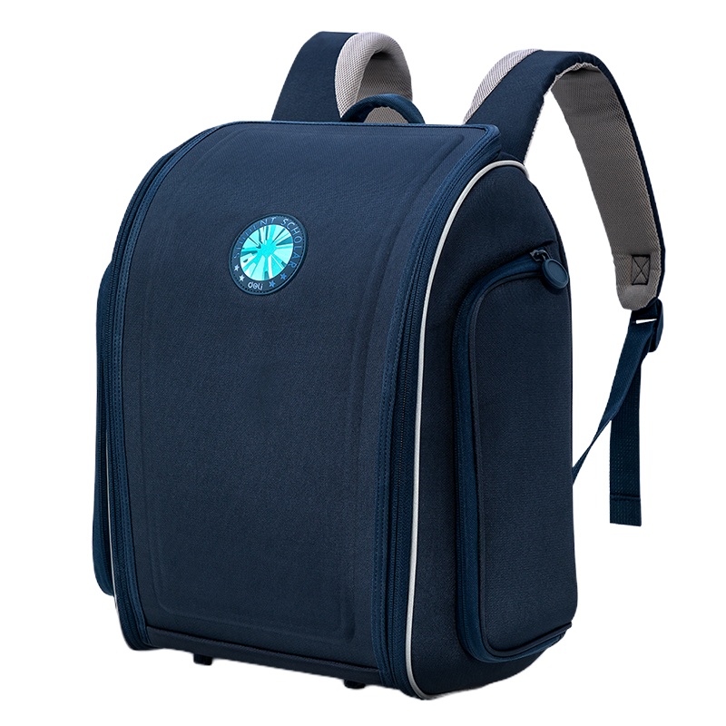 得力 深蓝色大容量学生书包双肩包 B5