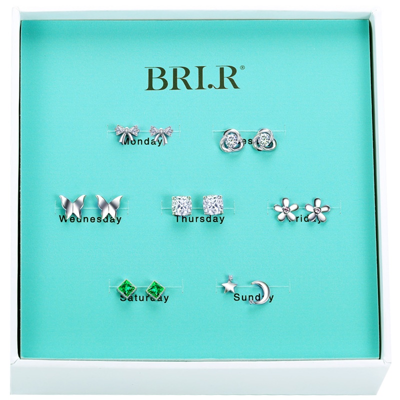 佰色传情(BRIR) 925银一周耳环耳坠套装耳饰女气质耳钉套盒礼盒送女友闺蜜生日礼物情人节礼物