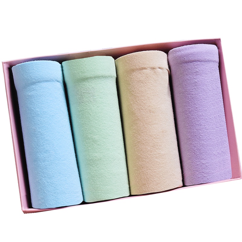 ENK女士内裤 夏季女式无痕纯色棉质三角裤短裤女 4条盒装