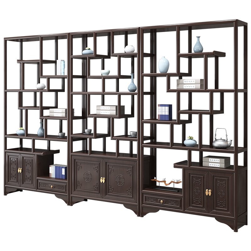怡红院新中式博古架隔断办公室餐厅实木中式多宝阁小摆件古董置物架茶叶茶具展示石架红酒架轻奢风书架展示柜
