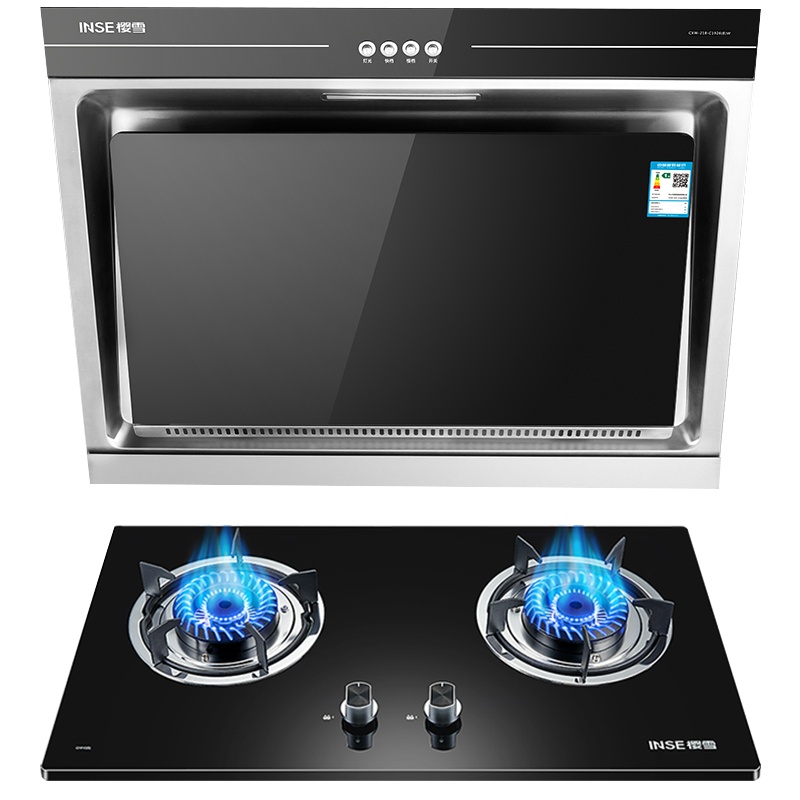 樱雪(INSE)侧吸式抽油烟机燃气灶具玻璃烟灶套装家用厨房烟灶组合C1926+Q1810B 天然气