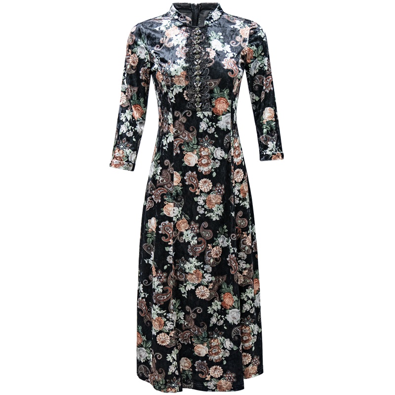 秋冬贵夫人改良旗袍金丝绒连衣裙女2020新款气质高端修身复古冬裙