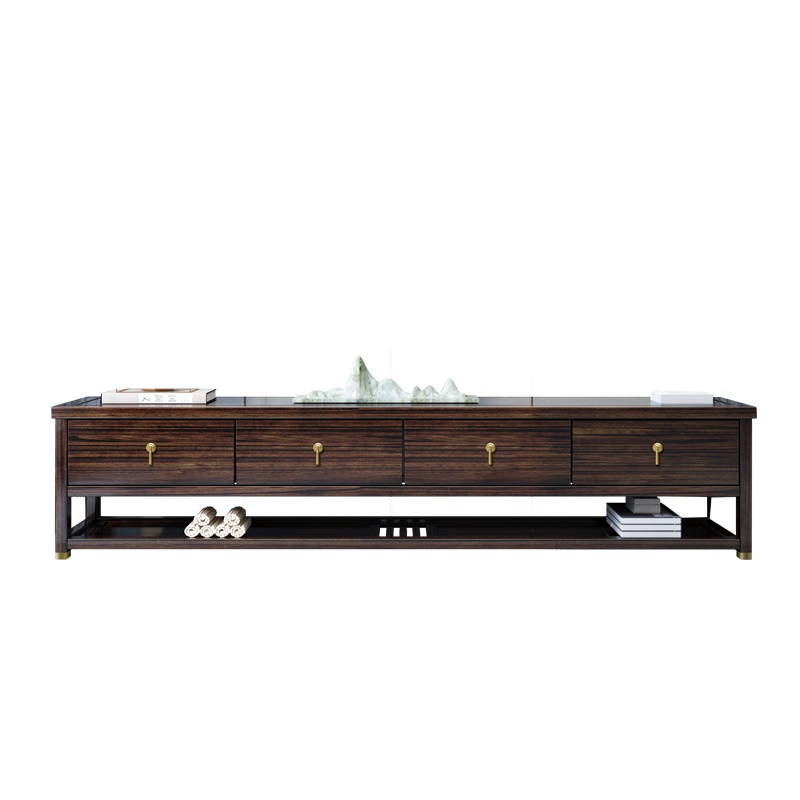 月影梳桐新中式实木电视柜现代轻奢高档乌金木黑檀色储物柜地柜客厅家具组合
