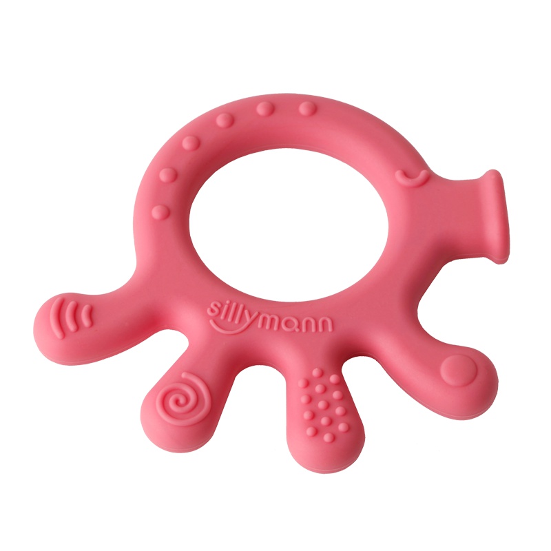 思利满Sillymann 宝宝咬牙胶 婴儿耐咬磨牙棒 带储存盒 章鱼形粉色 铂金硅胶